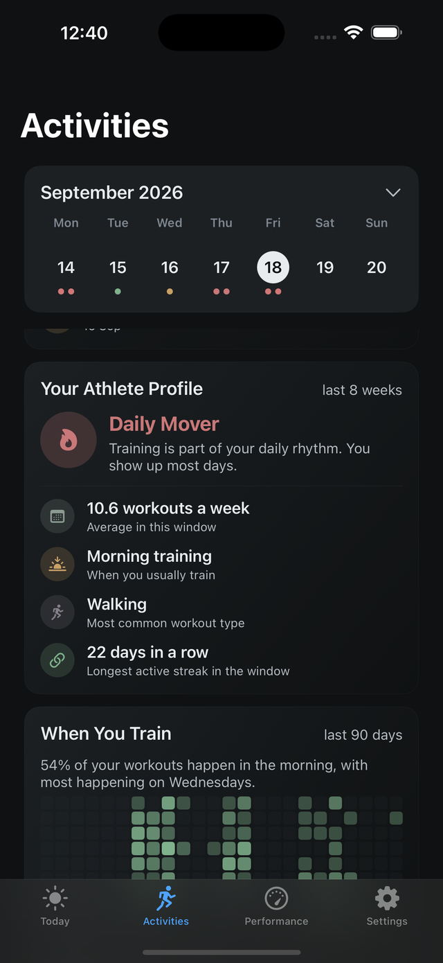 Athlete Profile screen in Cadnce